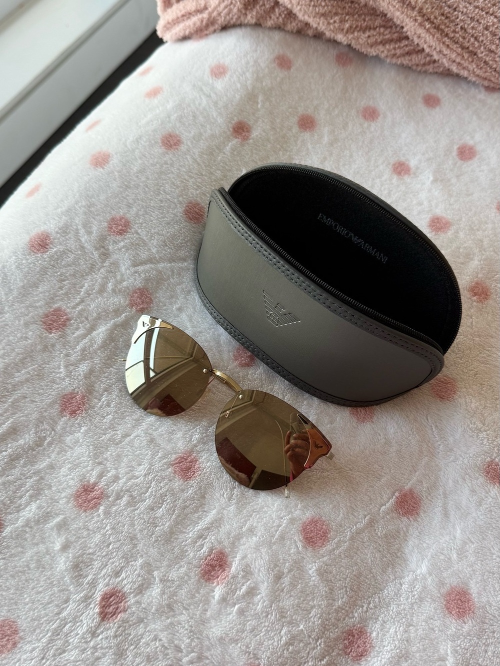 Emporio Armani Gold Rimless Sunglasses with Brown Lenses